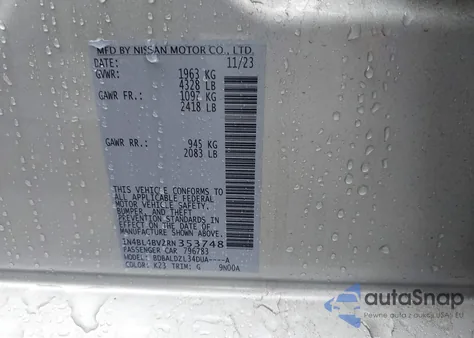 2024 Nissan Altima S from USA, damaged, VIN 1N4BL4BV2RN353748
